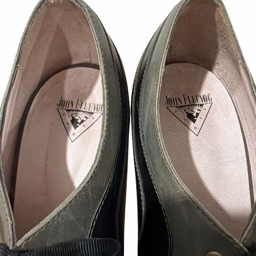 John Fluevog Teapot Yunnan Heels Black Olive Green Ribbon Lace Up Women’s 9.5 - Picture 6 of 16